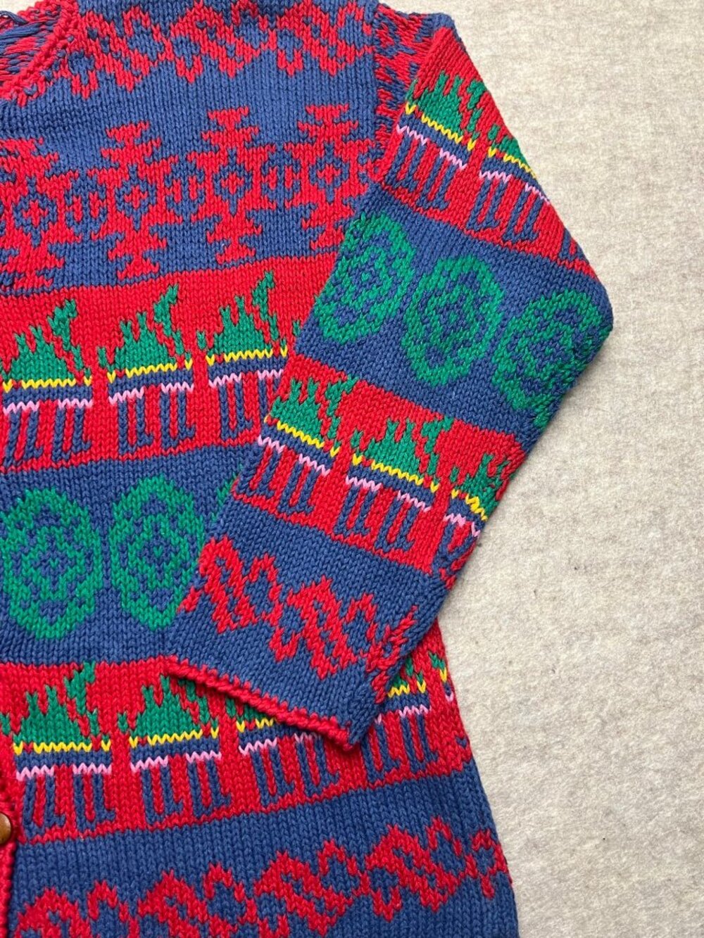 Vintage Gallagher Ramie Cotton Cardigan Holidays Knit Sweater Medium Pattern - Picture 3 of 8
